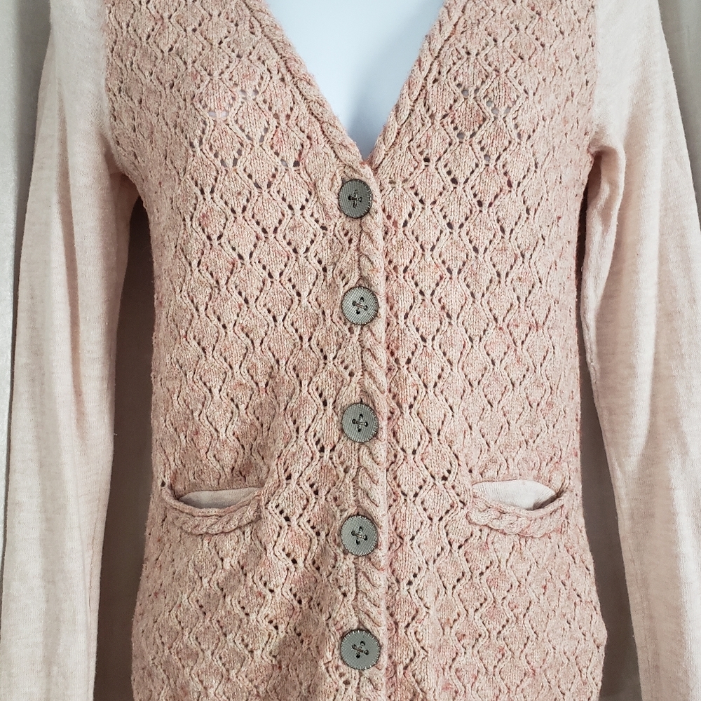 NWOT Anthropologie Moth pink cable knit cotton wool blend cardigan Womens Small - Picture 7 of 7